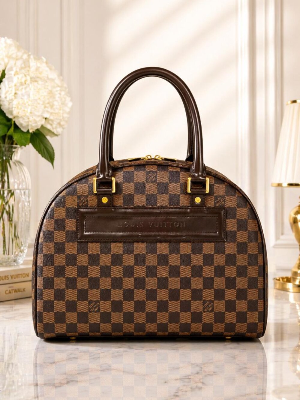 Authentic Louis Vuitton Nolita Damier Ebene Handbag Brown Checkered Satchel Bag